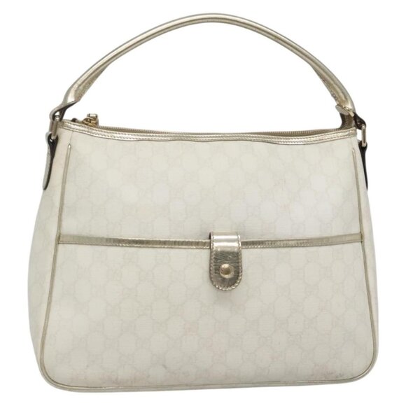 GUCCI GG Supreme Hand Bag PVC White Gold 189898 Auth 135379 - Picture 1 of 16